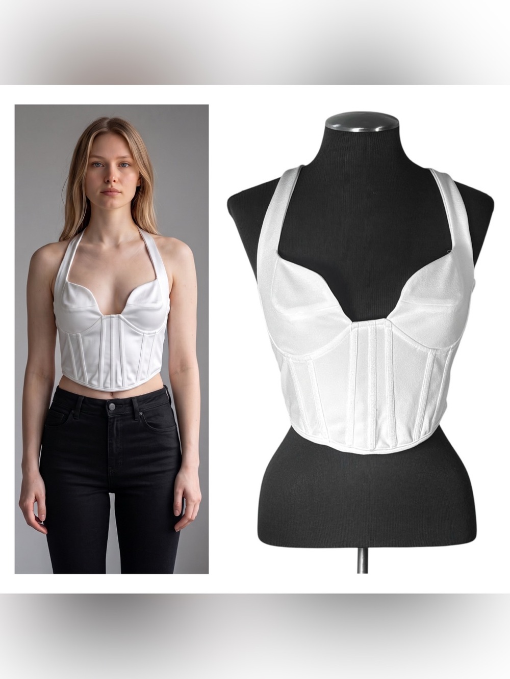 🆕 Nasty Gal - White Corset Structured Cropped Tank – Large